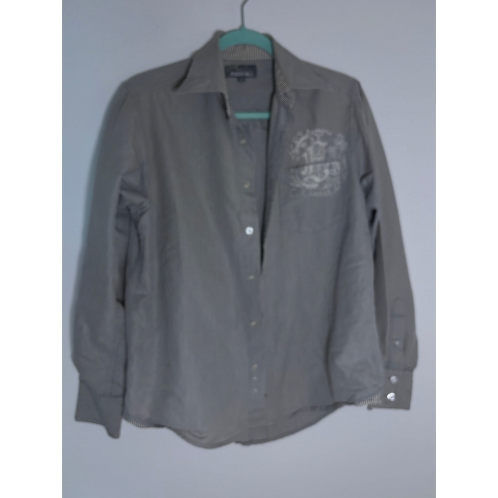 Ezekiel Mens Grey Textured Long Sleeve‎ Button Down Shirt Embroidered Size S